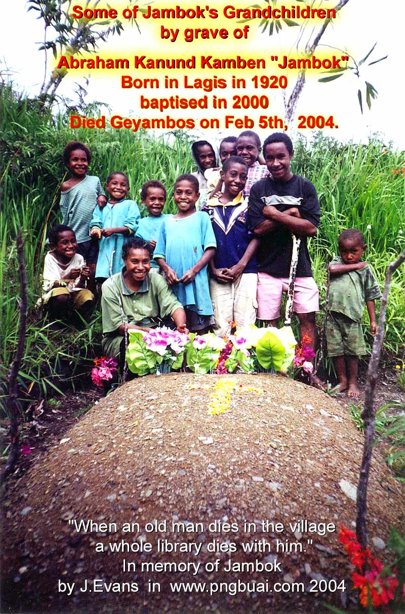 Photo of section of Jambok's grandchildren at his grave site in 2004